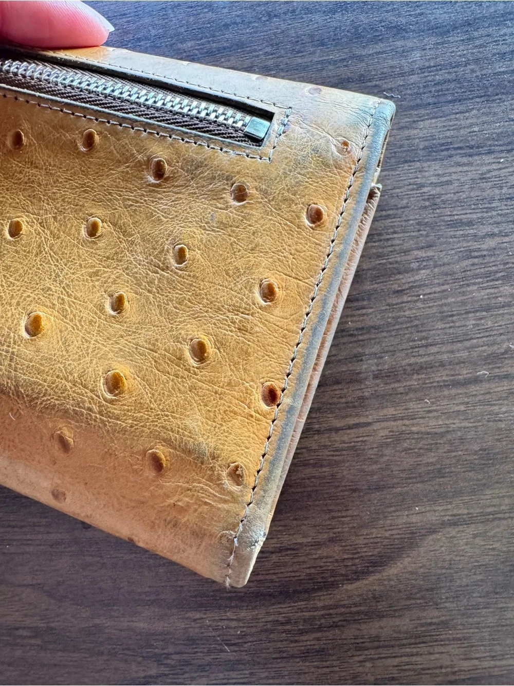 Dooney & Bourke Mustard Ostrich-Embossed Flap Wallet